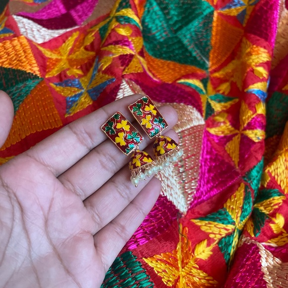 Red Jhumki - Earrings - Picture 5 of 7